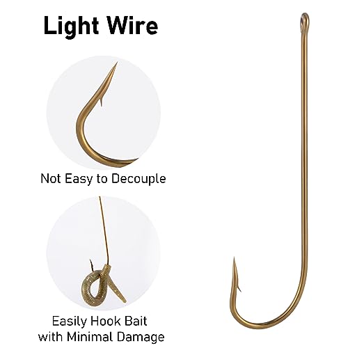 Extra Long Shank Fishing Hooks - 100 Pack #12 Bronze Live Bait