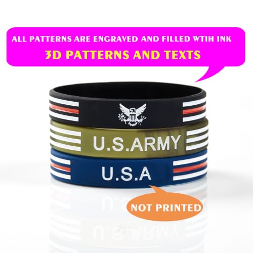 American Flag Silicone Wristbands - 6pcs Blue, 8" for Veterans & Sports Fans