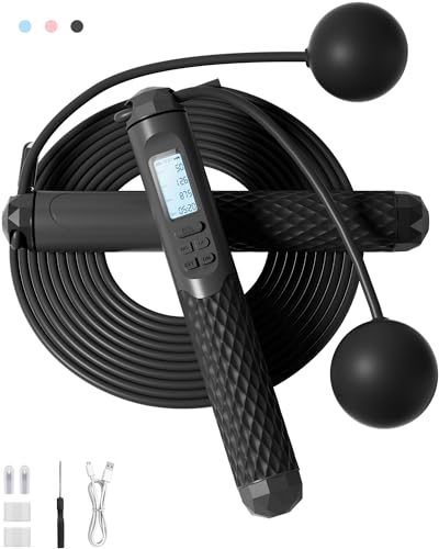 nonogo Black Cordless Jump Rope with Counter - Adjustable Smart Fitness Rope for Men Women Kids