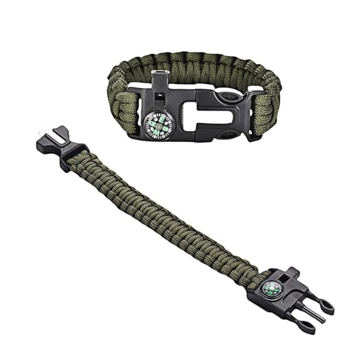 5-in-1 Survival Paracord Bracelet with Fire Starter & Compass - Green