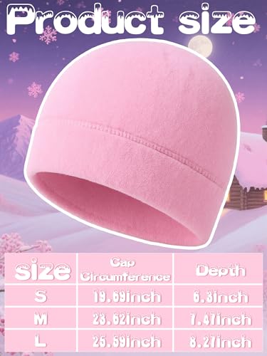 Winter Warm Skull Cap Beanie Hat - Soft Fleece, Windproof, Khaki/Pink/Rose Red - Large