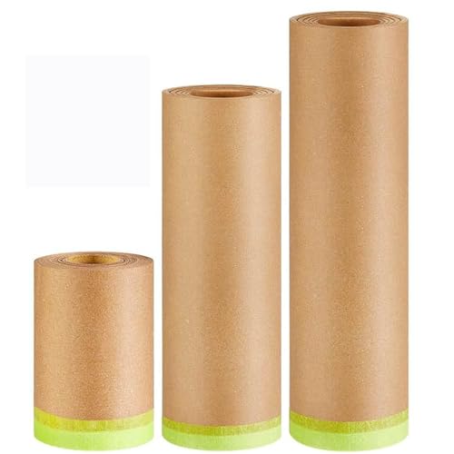 Masking Paper, 3 Size Tape and Drape Painters Paper, Plastic Painting Film, Paint Plastic Covering for Wall Covering Car Auto Body Paint Supplies, 3 Rolls
