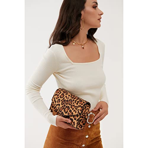 HOXIS Brown Leopard Print Envelope Evening Clutch with Chain