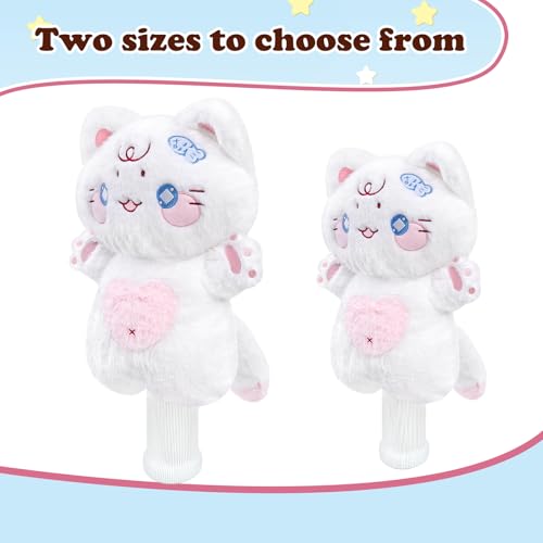 Funny Lucky White Cat Golf Headcover, Small Size Fits Hybird and Irons, Large Size Fits Standard 460cc Driver Head，Animals Plush Golf Club Head Covers