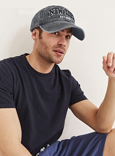 New York Distressed Baseball Hat - Black Adjustable Dad Cap