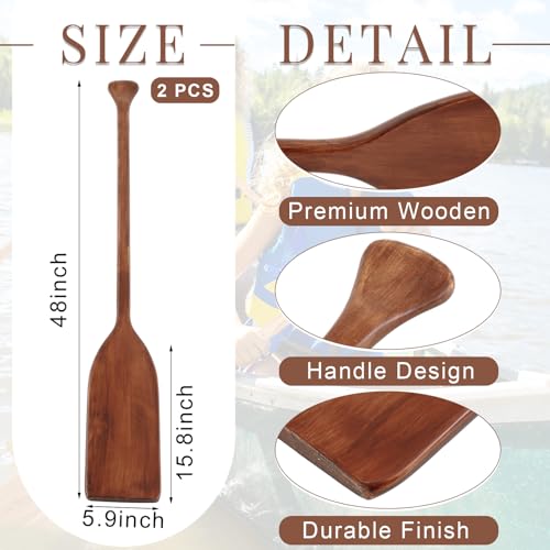 48" Wooden Canoe Oar Paddle - 2 Pcs Solid Pine - Walnut