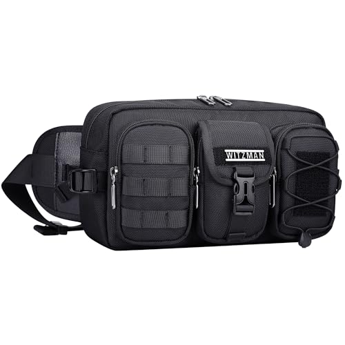 WITZMAN Fanny Pack for Men Black Travel Waist Bag with Multi-Pockets