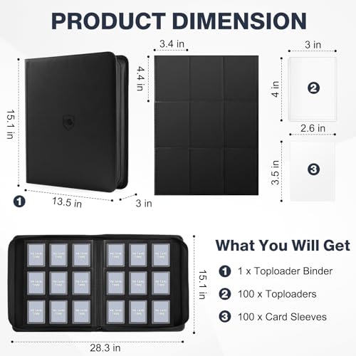 Toploader Binder with 100 Pockets for 3" x 4" Cards - PU Leather Cover