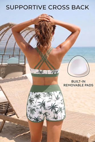 3 Piece Women's Tankini Swimsuit with Tummy Control & Pockets