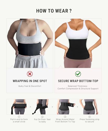 Waist Trainer for Women - Tummy Wrap Trimmer Belt - Black - One Size