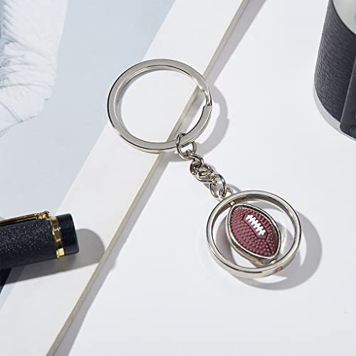 360° Spinning Football Pendant Keychain - Durable Metal Rugby Key Ring
