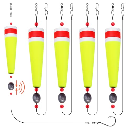 CWSDXM 5-Inch Yellow-Red Popping Cork Float Rigs for Saltwater & Freshwater Fishing - 4 Pack