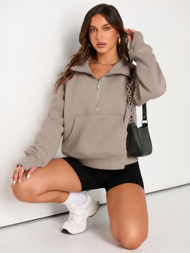 Half Zip Fleece Pullover Sweatshirt - Medium Coffeegrey