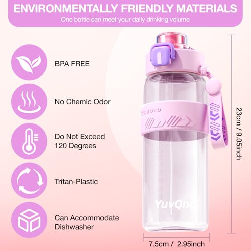 YuvQng 27 oz Sports Water Bottle with Dual-Lid Pink, Leakproof BPA Free
