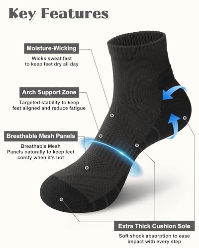 Quarter Hiking Socks for Women - Ankle Compression Socks, Satin Black