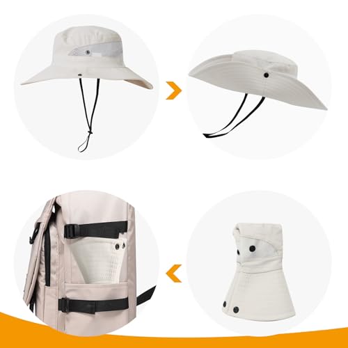 Wide Brim Sun Hat for Women & Men - UPF 50+ Bucket Hat - Beige