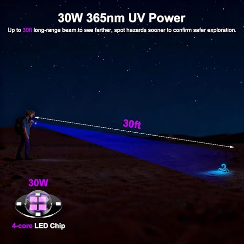 Goreit 365nm Black Light UV Flashlight Rechargeable with Filter Lens & LCD - Black