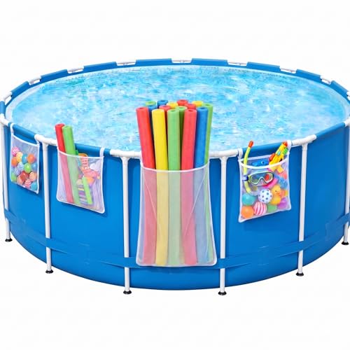 TSFind 4-Pack Poolside Mesh Storage Bags with Adjustable Straps - Large + Small, Easy Install for Above Ground Pool Toys & Noodles