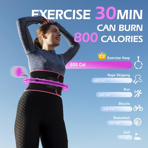 Weighted Hula Hoop for Adults - 51 Inch with 27 Links & Waist Trainer - Purple