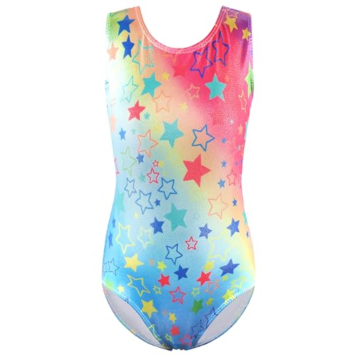 BAOHULU Girls Gymnastics Leotard 4-5T Rainbow Stars Sleeveless Dance Outfit