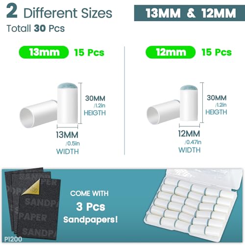 Pool Cue Tips Replacement Kit - 30 Pcs 12mm & 13mm Leather Tips