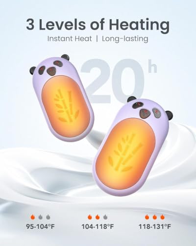 AaoLin Rechargeable Hand Warmers 2 Pack Purple - Long 20Hrs Portable Pocket Heaters for Outdoor Camping & Hunting