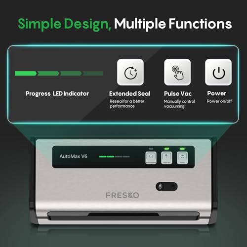 FRESKO Vacuum Sealer V6 with Built-in Cutter, 2 Roll Bags Included – 2 Rolls & Bags Starter Kit