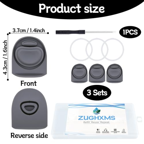 Replacement Stopper and O-Ring Gasket Set for Water Bottle - 3 Grey Set