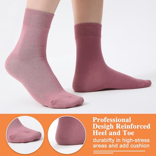 Women Thin Cotton Crew Socks 6 Pairs, Ankle Bootie Casual Dress, Red, Size 9-11