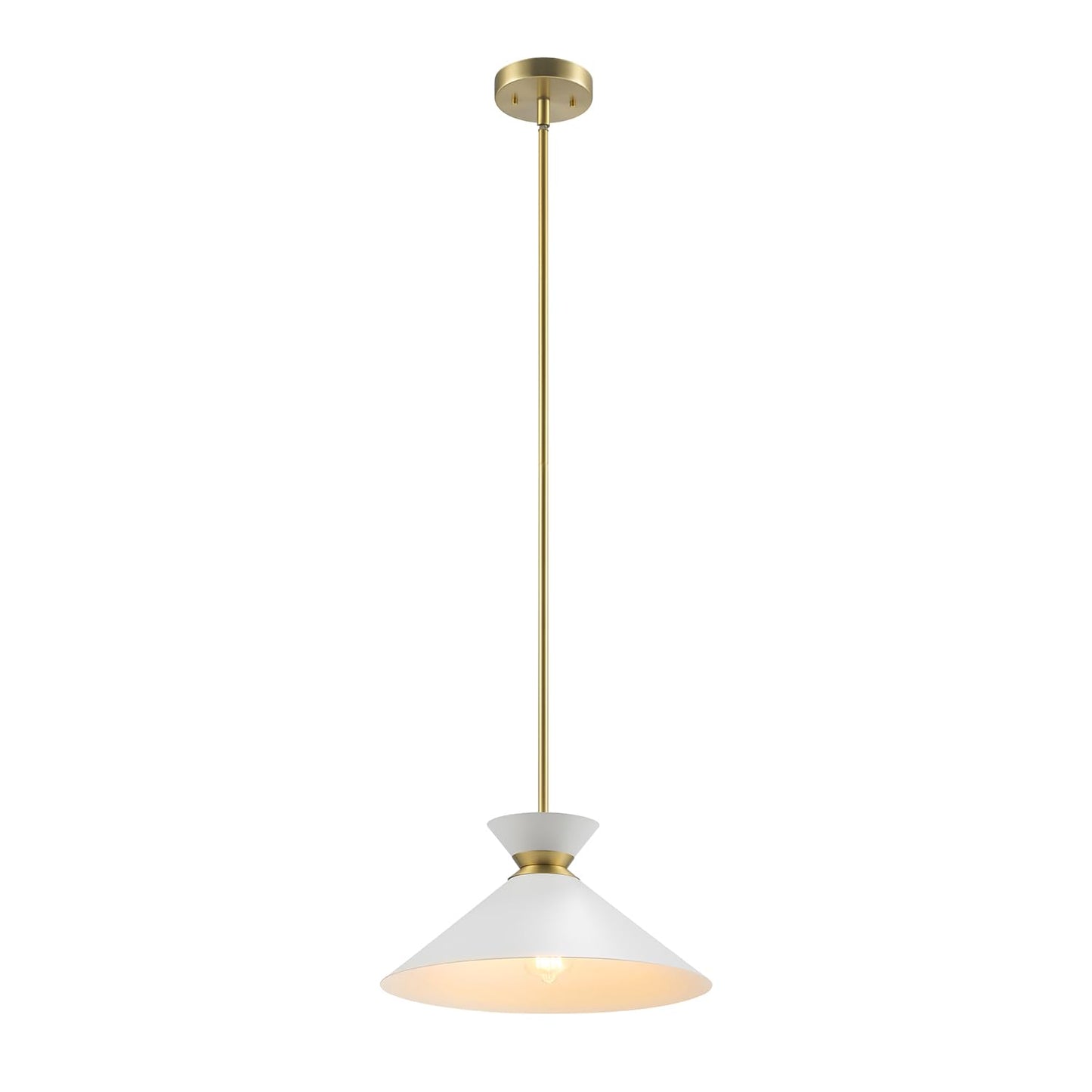 GLOBE Electric 67000197 1-Light Pendant Lighting, Matte Brass, White Tapered Shade, Ring Detail, Adjustable Hanging Height, Home Improvement, Kitchen, Dimmable