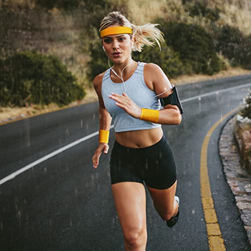 3-Piece Sweatband Set: Athletic Headband and Wristbands - Yellow