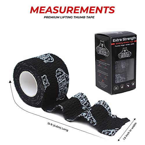 Bear Grips Black Weightlifting Tape | Thumb and Wrist Support, 3-Pack