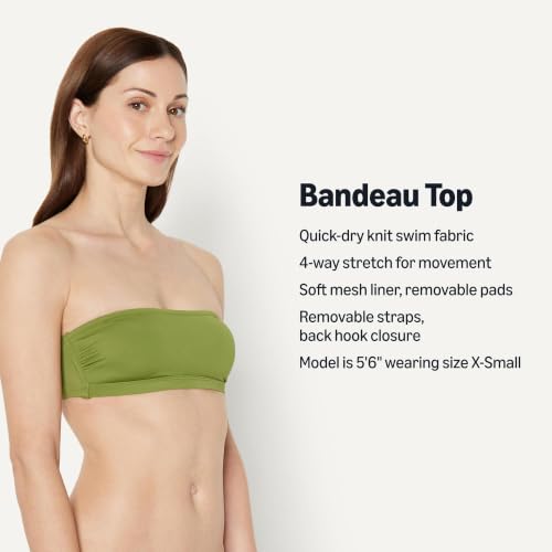 Women's Olive Large Bandeau Swim Top with Removable Straps Mesh Liner & Hook Fastener