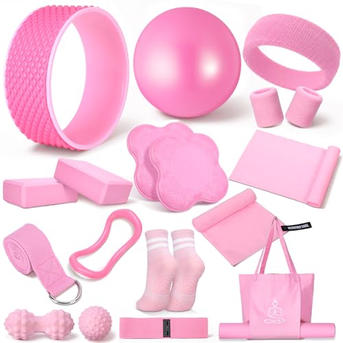 17-Piece Pink Yoga Essential Kit for Beginners - Complete Set