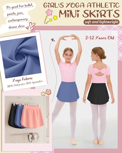 Girls Ballet Skirts 3 Pack Elastic Waist Mini Dance Skirts for Girls