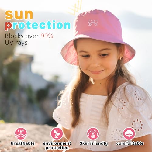 Kids Double-Sided Sun Protection Bucket Hat - Pink (4-7 Years)