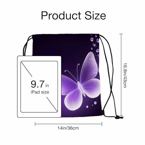 Two Butterfly Drawstring Gym Backpack - Bright Purple 14x16.9 Inch Women Men