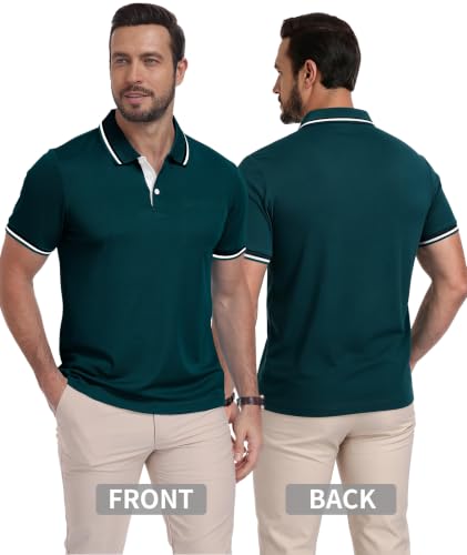 ZITY Men's Polo Shirt with Pocket, Moisture-Wicking Collared Golf Top, XL Dark Teal Blue