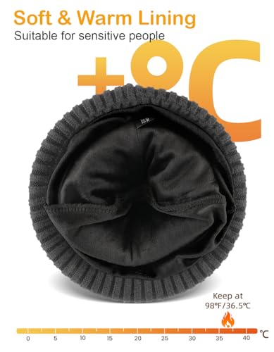 Warm Winter Beanie Cap - Soft Fleece Lined Knit Hat - Twilight Gray