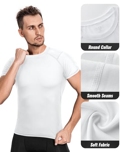Men's Compression Shirts 2 Pack - Short Sleeve, Cool Dry - Medium White & Mottled Gray
