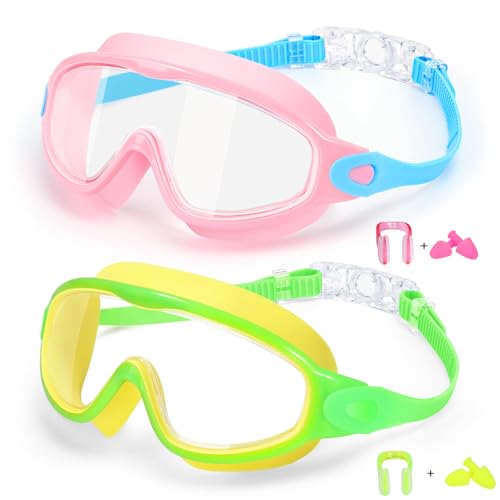 Kids Swimming Goggles Anti-Fog Toddler & Kids 3-15 Pink & Yellow Green 2 Pack