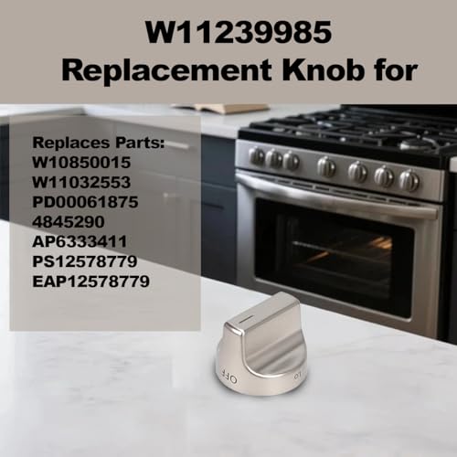 W11239985 Gas Stove Knobs 5PCS, Replaces W11032553 W10850015 W11366438, Compatible with Whirlpool WFG550S0HZ0 WFG550S0LV1 WFG525S0HV1 WFG535S0JV0 WFG550S0HV0 WFG525S0JZ0