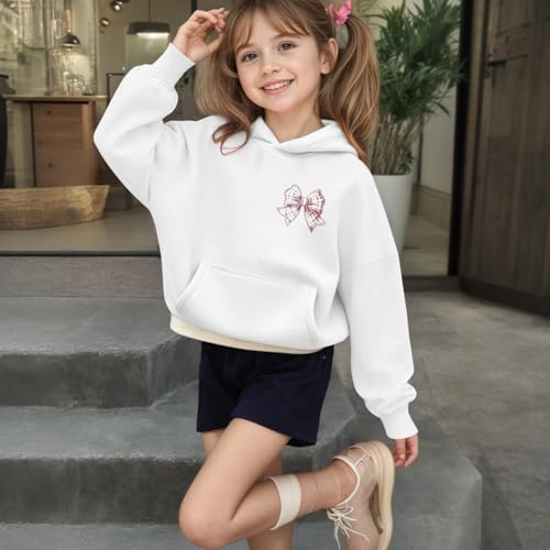 Cute Pink Bow Hoodie for Girls - Aesthetic Pullover - White, 3-4T