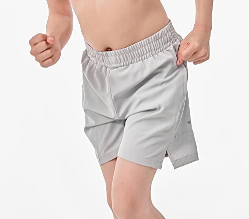 Boys Compression Mesh Athletic Shorts with Pocket - Light Gray
