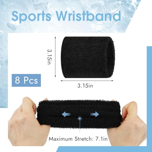 8 Pack Absorbent Wrist Sweatbands for Sports & Exercise