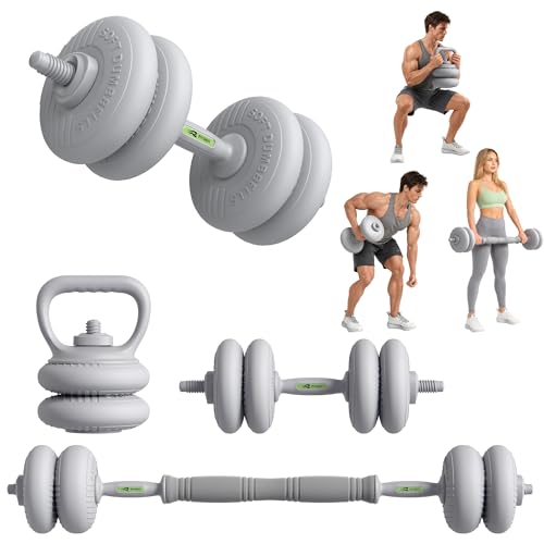 RYGEO 22lb Adjustable Soft Dumbbell Set for Home Gym, Convert to Barbell & Kettlebell