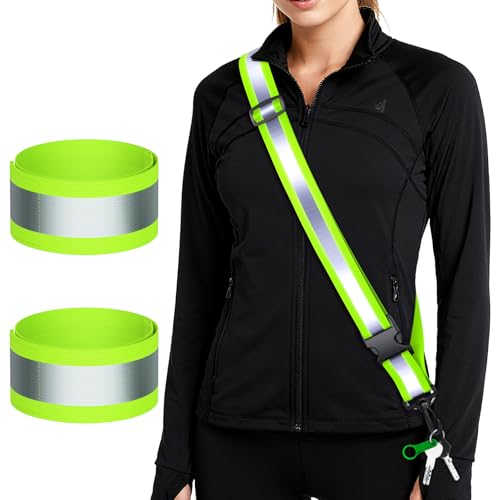 High Visibility Reflective Sash Belt & 2-Pack Armband Set - Green