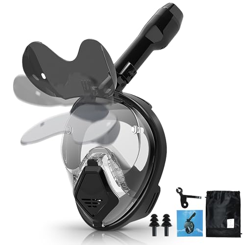 Xyuee Devilfish Full Face Snorkel Mask Adults Black XL - 180° Panoramic, Anti-Fog & Leak-Proof Snorkeling Gear