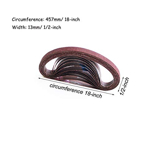1/2 x 18 Inch Aluminum Oxide Sanding Belts, 4 Each of 40/60/80/120/180/240 Assorted Grits Abrasive File Belts for Air Belt Sander, 24-Pack