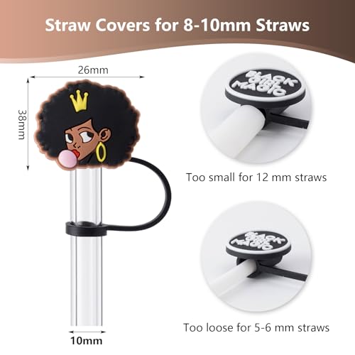 Cute Black Girl Straw Cover Caps - 6 Pack for Stanley Cups
